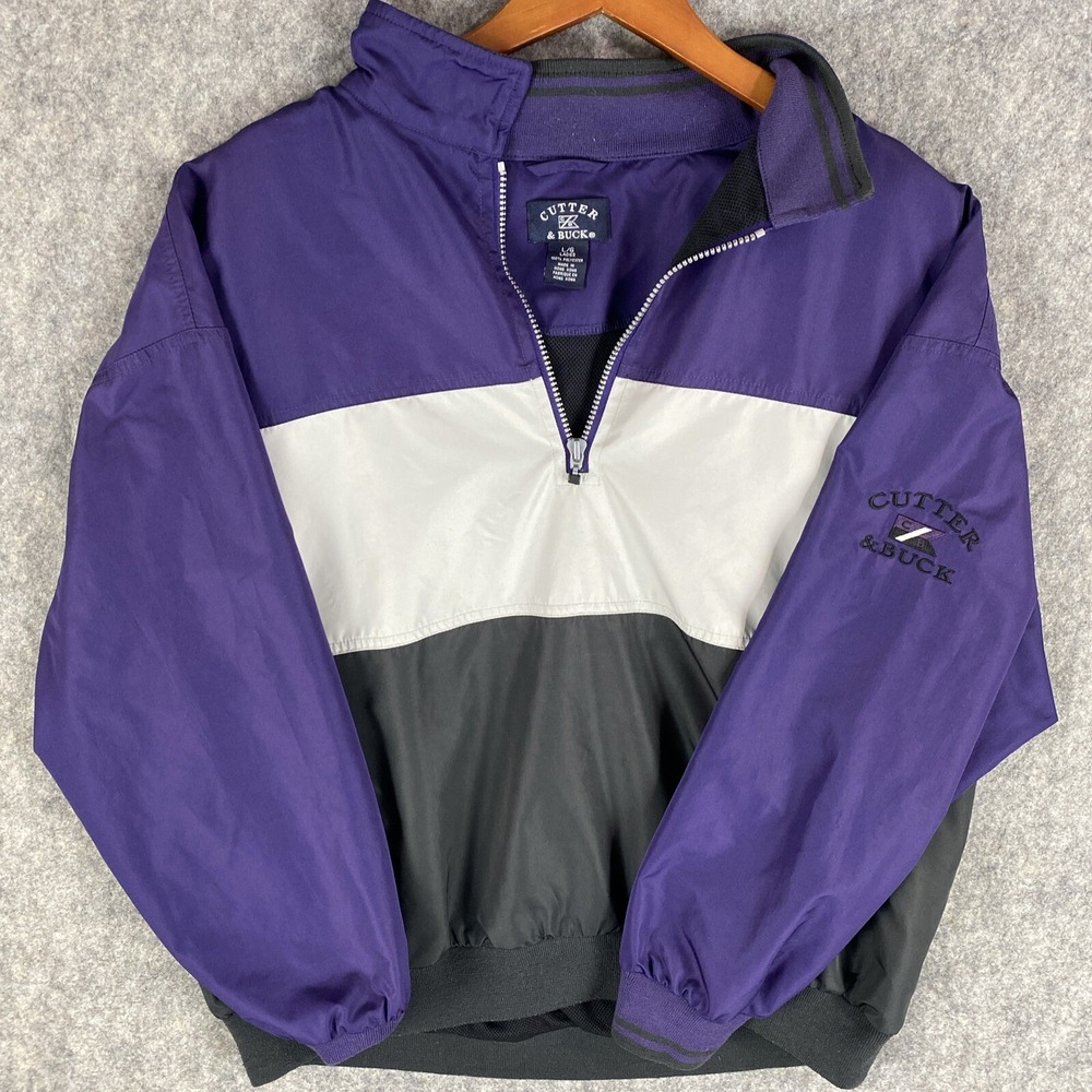 Cutter & Buck Windbreaker Jacket Womens L Purple Clima Guard 1/4 Zip Mesh Lined